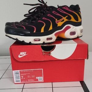 Nike Air Max Plus Black with Pink and Yellow Flame Accents